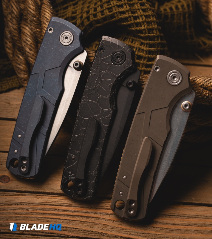 Vosteed Porcupine TiSlim Top Button Lock Knife Blue SW Titanium (3" SW S90V)